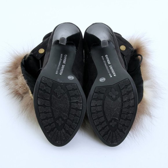 Chinese Laundry Faux Fur Lace Up Heeled Boots in Black Women Size 5.5 - Picture 10 of 12
